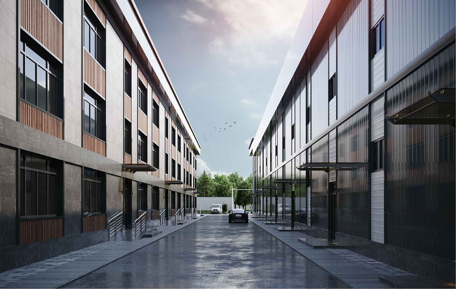 Render of the internal service road between the buildings